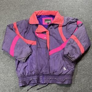 Vintage Inside Edge Jacket Womens Large Purple Coat Geometric Snap Ski Nylon 90s